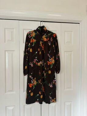 Vintage Brown Floral Long Sleeve Dress